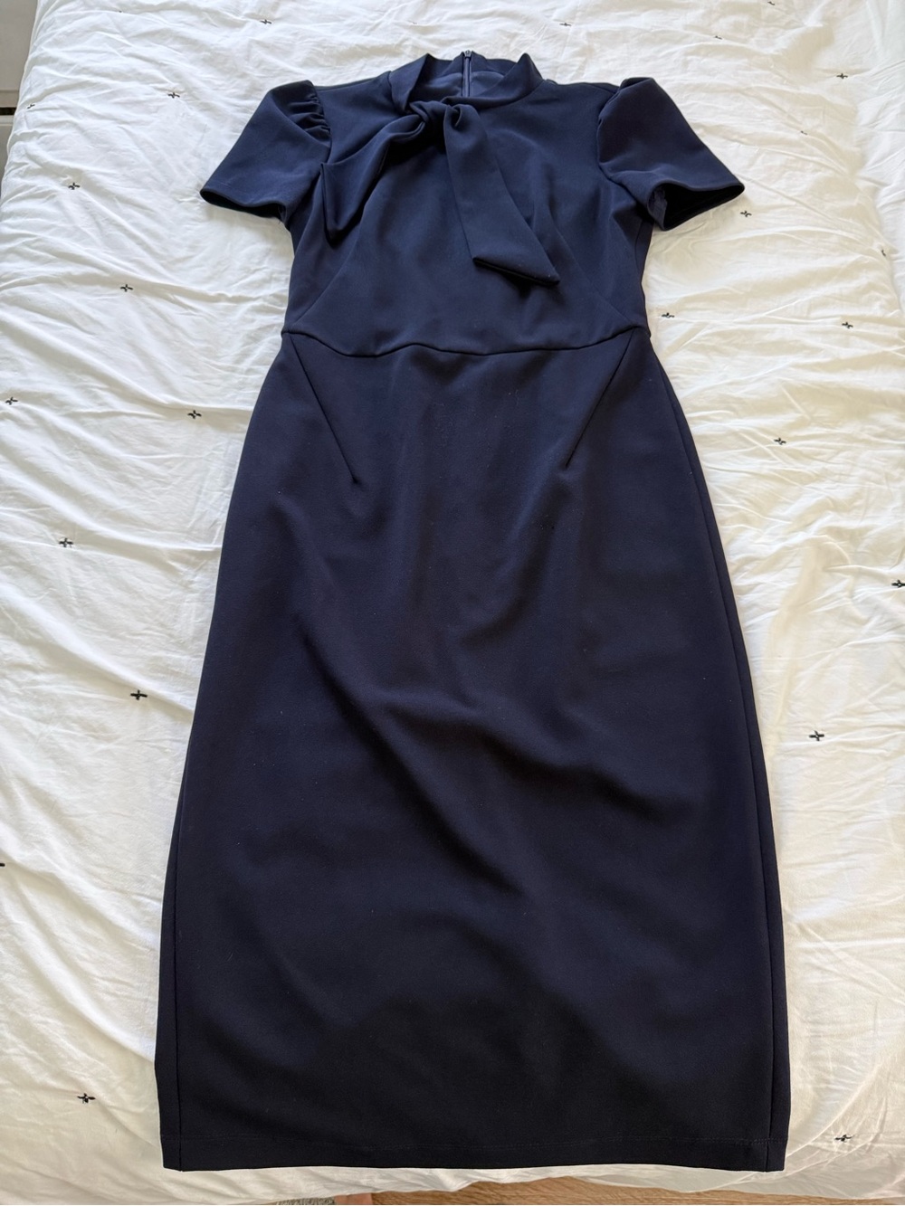 Maggy London Navy Tie-Neck Midi Dress